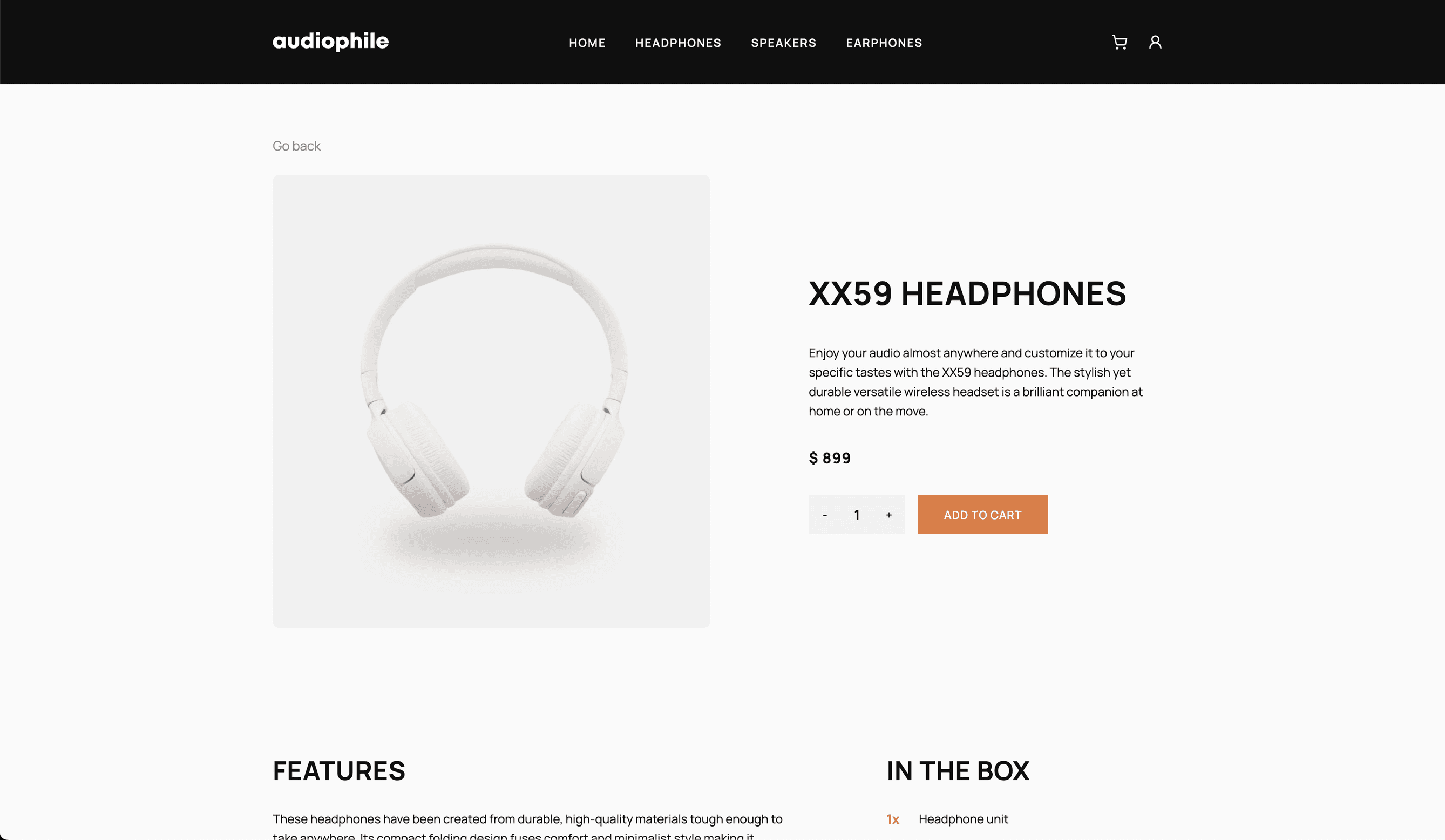 Audiophile product page for desktop