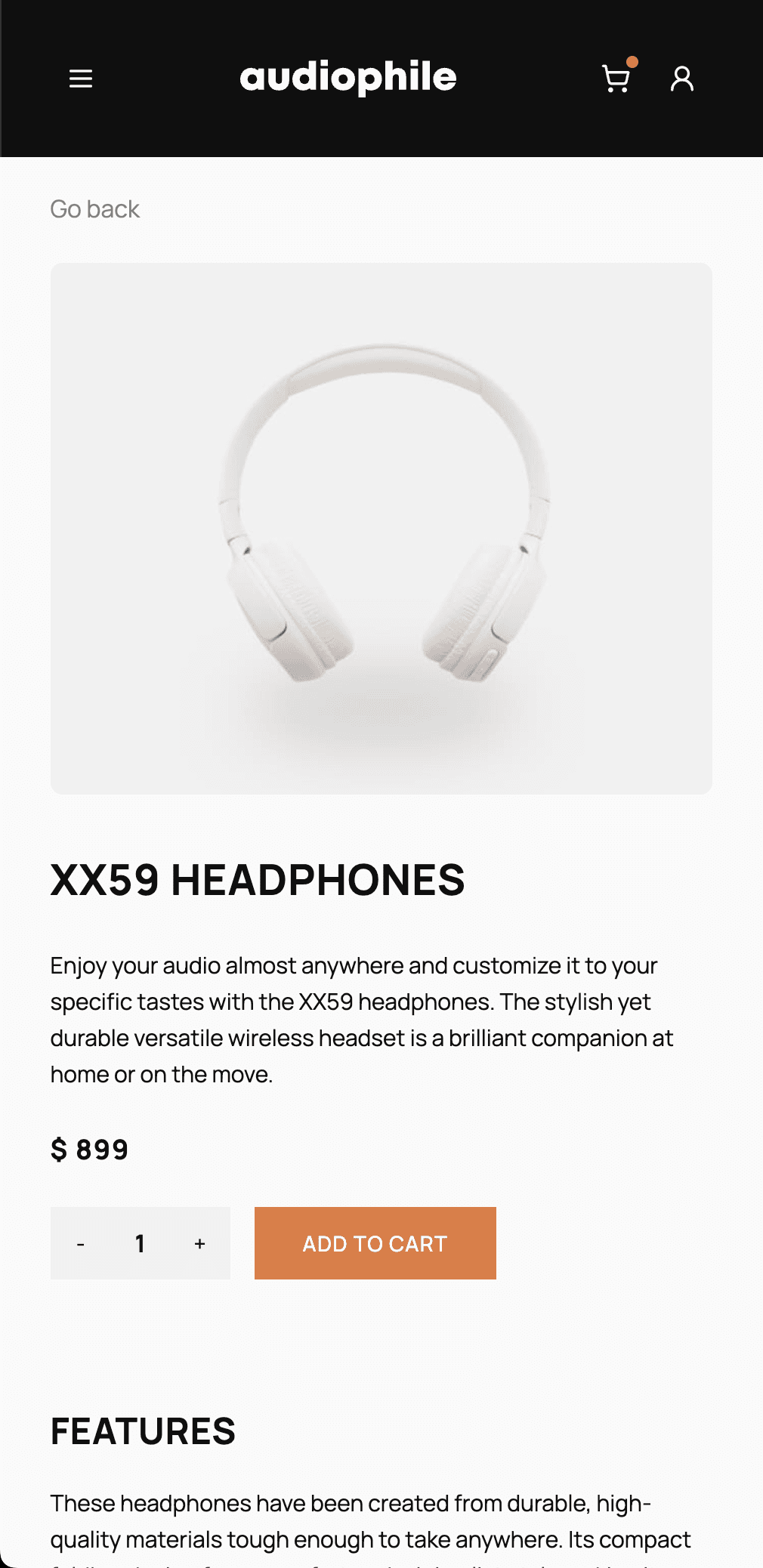 Audiophile product page for mobile