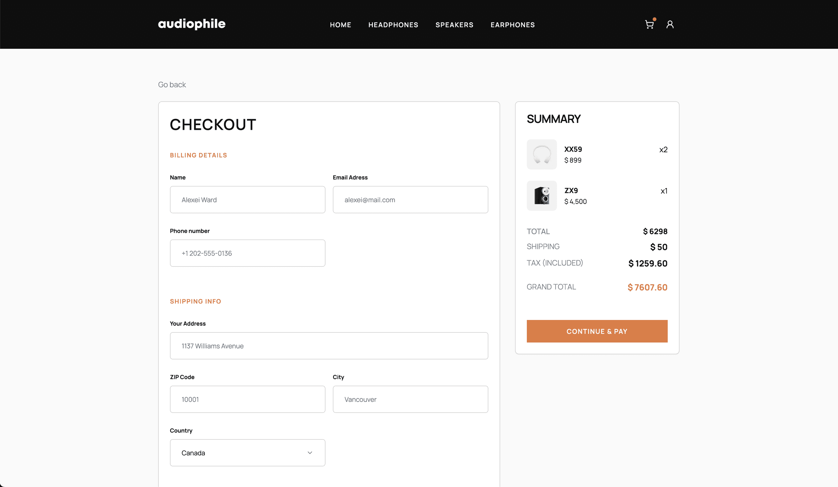 Audiophile checkout page