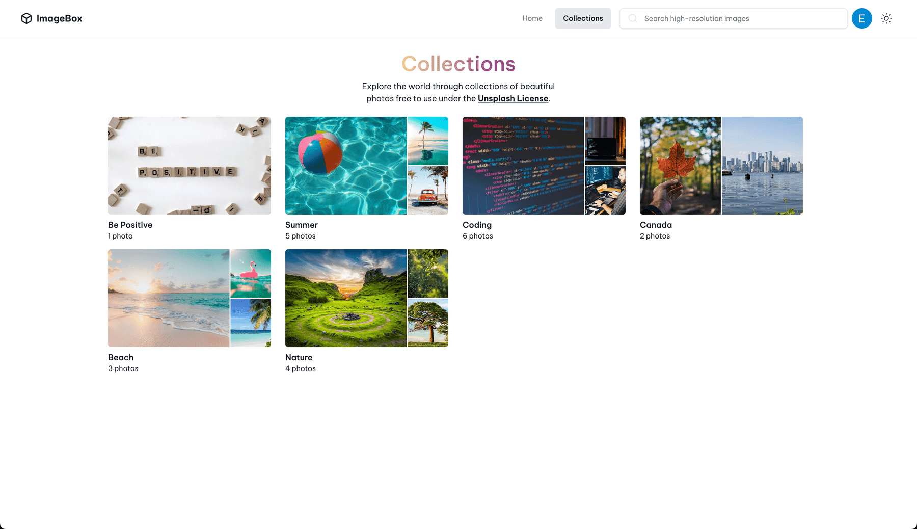 ImageBox user collections page