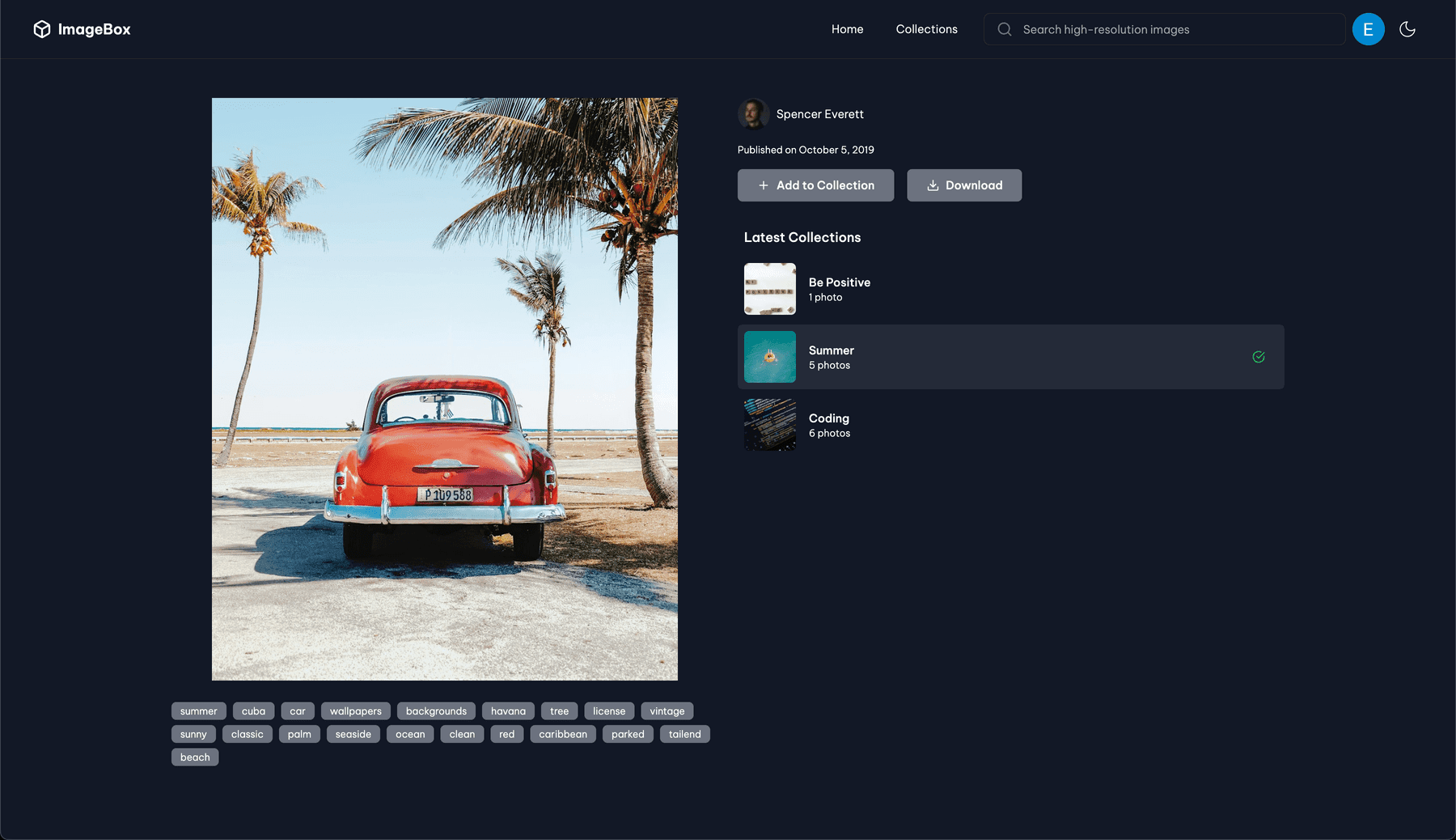 ImageBox photo page for desktop