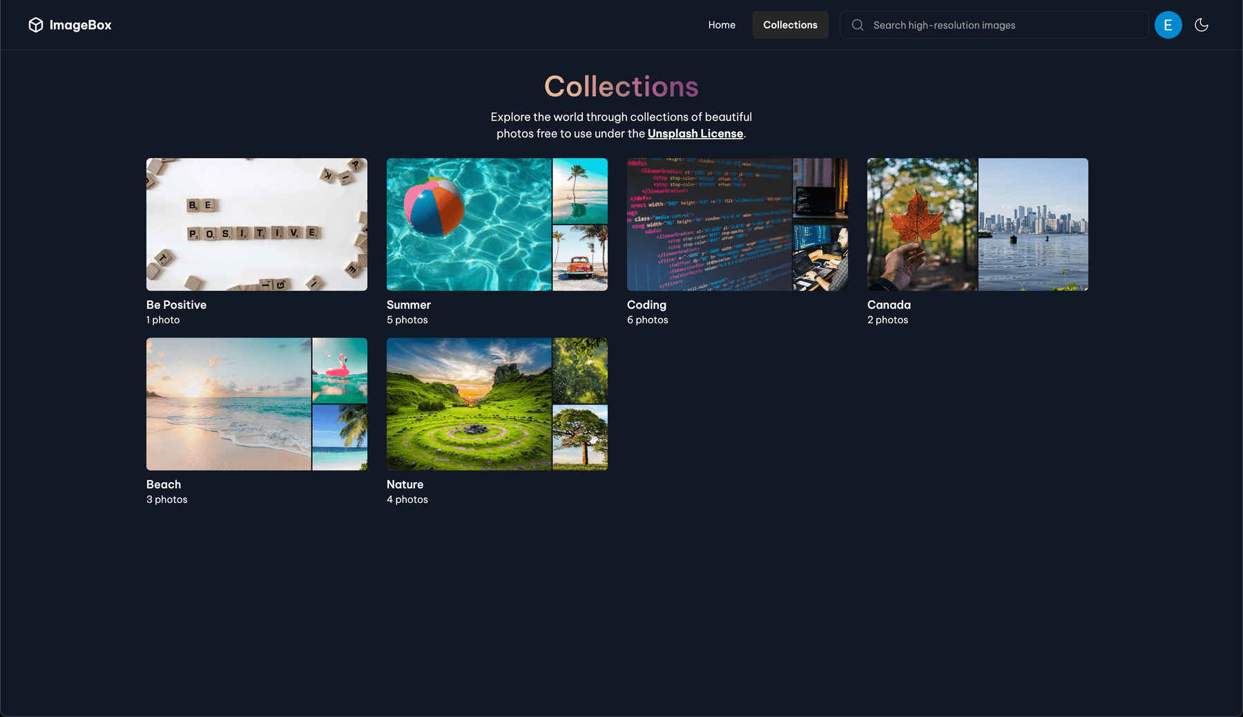 ImageBox user collections page