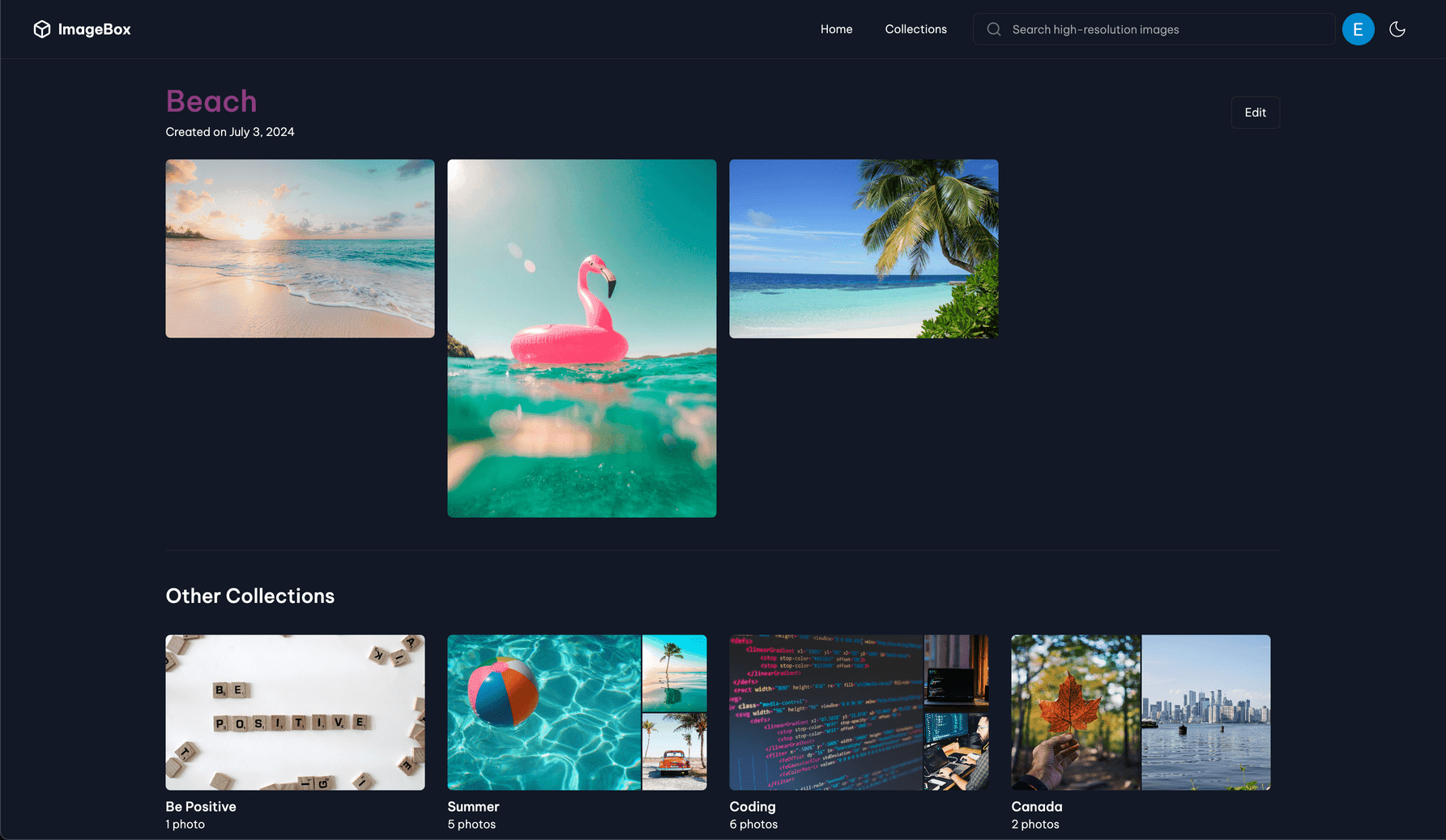 ImageBox Beach collection page